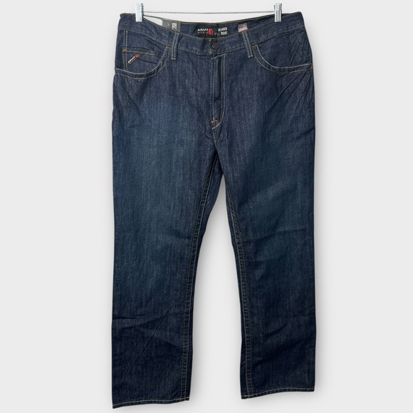 NEW Ariat FR M4 Relaxed Bootcut Jeans Men's 38x32 Blue Work Cat 2 Dark Wash - Picture 1 of 6
